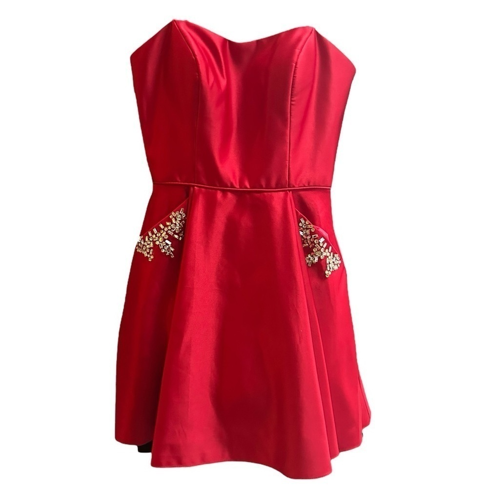 Blondie Nites Red Strapless Party Cocktail Dress Retro Y2K Formal Holiday Sz 7/8